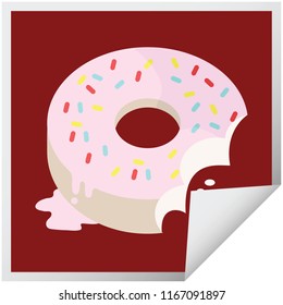 bitten frosted donut graphic vector illustration square sticker