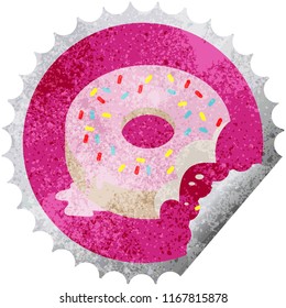 bitten frosted donut graphic vector illustration round sticker stamp
