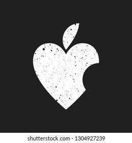 Bitten the fruit is like to Heart. Grunge imprint.