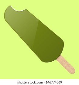 the bitten fruit popsicle on a stick