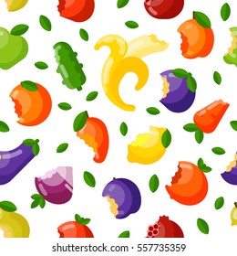 Bitten fruits vector seamless pattern.