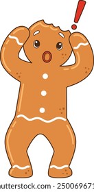 Bitten gingerbread man looking shocked vector illustration