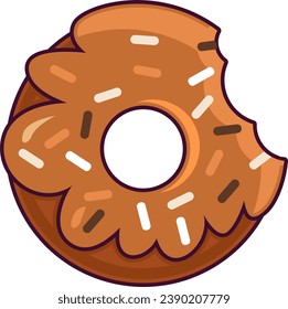 Bitten glazed caramel donut Dessert with filling and topping. Sweet high calorie food for morning breakfast. Simple colored stroked vector icon isolated on white background