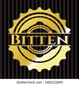 Bitten gold shiny badge. Vector Illustration. Detailed.