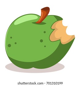 Bitten green apple fruit. Cartoon vector flat icon isolated on white background.