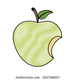 bitten green apple icon over white background colorful design vector illustration