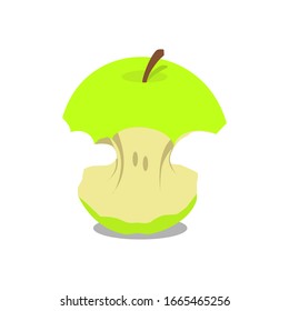 Bitten Green Apple Vector Illustration Isolated on White