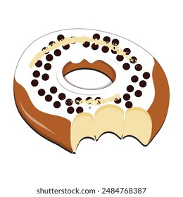 Gebissene und halb gegessene Donuts, Donuts. Dessert Donut gebissen. Sweet cake Icon Vektorillustration Design von Cartoon-Essen. Circle Doughnut mit glasierter und cremiger Farbe. Ein Stück Kuchen und ein Stück Kuchen.