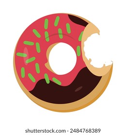 Gebissene und halb gegessene Donuts, Donuts. Dessert Donut gebissen. Sweet cake Icon Vektorillustration Design von Cartoon-Essen. Circle Doughnut mit glasierter und cremiger Farbe. Ein Stück Kuchen und ein Stück Kuchen.