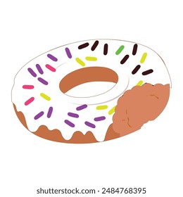 Gebissene und halb gegessene Donuts, Donuts. Dessert Donut gebissen. Sweet cake Icon Vektorillustration Design von Cartoon-Essen. Circle Doughnut mit glasierter und cremiger Farbe. Ein Stück Kuchen und ein Stück Kuchen.