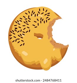 Gebissene und halb gegessene Donuts, Donuts. Dessert Donut gebissen. Sweet cake Icon Vektorillustration Design von Cartoon-Essen. Circle Doughnut mit glasierter und cremiger Farbe. Ein Stück Kuchen und ein Stück Kuchen.