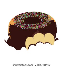 Bitten and half eaten donuts, doughnut pieces. Dessert doughnut bitten. Sweet cake Icon vector illustration design of cartoon food. Circle doughnut with glazed and cream. Set of half and bite of cake.