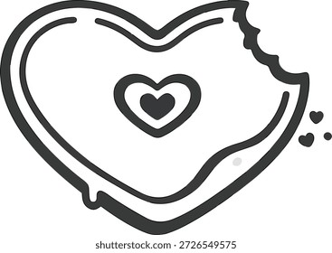 Ilustración vectorial de icono de contorno de galleta en forma de corazón mordido