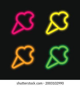 Contorno de cono de crema de hielo bitten icono de vector de neón brillante de cuatro colores