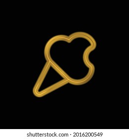 Cono de crema de hielo de Bitten Cono Contorno de metal chapado en oro o vector de logotipo