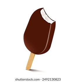 Gebissenes Eis auf einem Stock in Schokoladenglasur. Vektorillustration