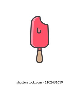 Bitten ice cream popsicle colored line icon.