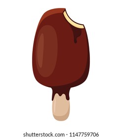
Bitten ice cream popsicle covered with chocolate
