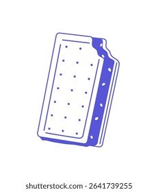 Bitten ice cream sandwich. Icon of delicious icecream with waffles or cookies. Frozen milk dessert, snack. Cold summer food for kids. Flat isolated outline vector illustration on white background