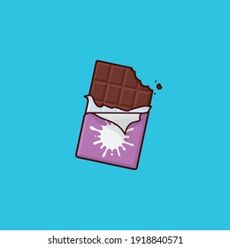 Bitten Milk Chocolate Bar with milk blotch on torn wrapper vector illustration for Milk Chocolate Day on July 28.