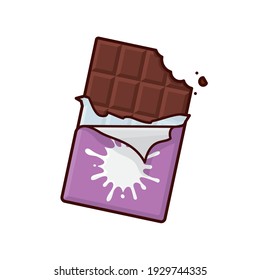 Bitten Milk Chocolate Bar with milk blotch on torn wrapper isolated vector illustration for Milk Chocolate Day on July 28.