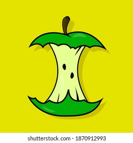 Bitten off apple on yellow background, sign for design, vector illustration