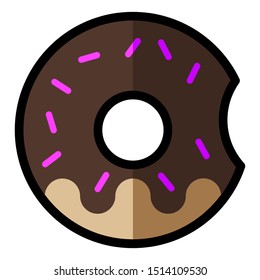 Bitten off donut line icon isolated on a white background.