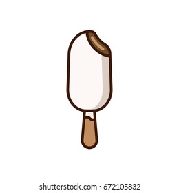 Bitten off popsicle. Ice cream flat line icon isolated on the white background.