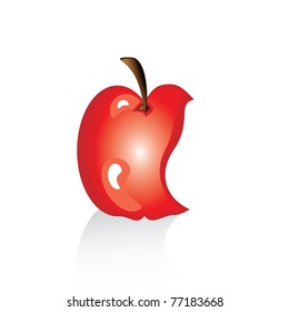 The bitten off red apple. Illustration on white background