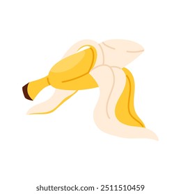 Bitten open sweet banana with peel, ripe fresh half eaten fruit vector illustration