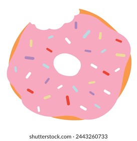 Vector de donut rosa mordido sobre fondo blanco