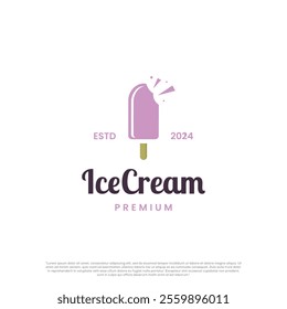 Bitten pink ice cream bars on a stick icon template illustration