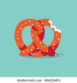 Bitten pretzel flat design icon. EPS 10 vector.