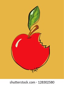 Bitten Red Apple Cartoon