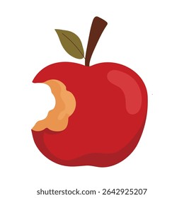 Bitten red apple with leaf. Vector illustration