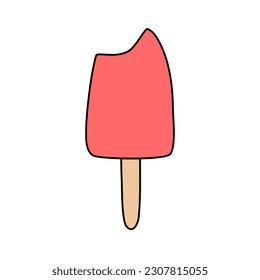 Bitten red fruity ice cream lollipop or popsicle, vector