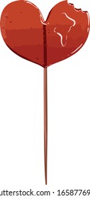 bitten red heart-shaped Lollipop on a stick