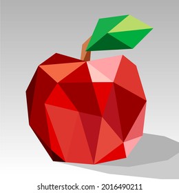 Bitten red juicy apple polygonal 3D with leaf. Best Simple Vector illustration