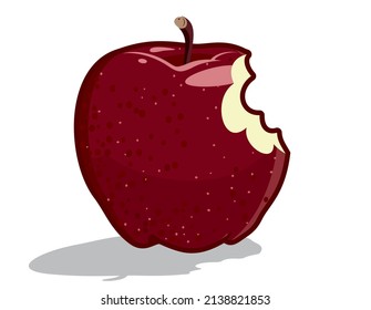 A bitten red vector apple. Juicy fruit isolated on white background. Red Delicious