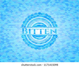 Bitten sky blue emblem with mosaic background