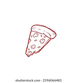 bitten slice of mushroom pizza illustration hand drawn doodle vector