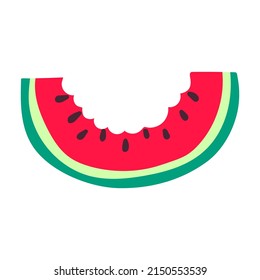 Bitten Slice of Watermelon icon. Vector summer fruits. Half slice of watermelon with bite marks on white background.