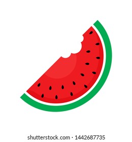 A bitten slice of watermelon. Vector flat illustration isolated on white background