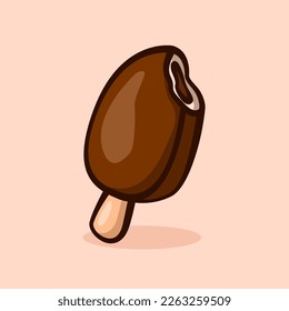bitten stick ice cream cartoon illustration