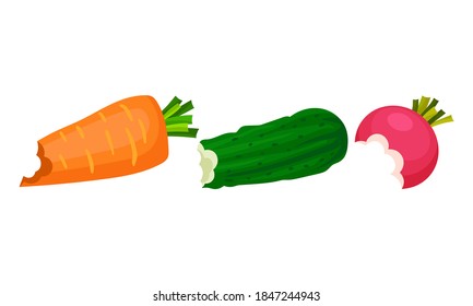 Bitten Vegetables Isolated on White Background Vector Set