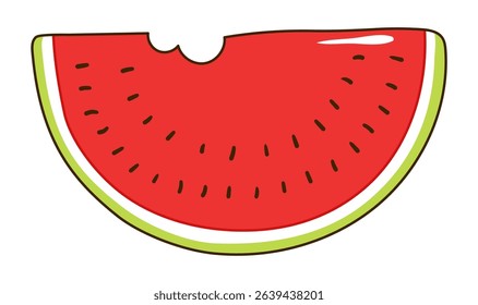 Bitten watermelon slice hand drawn illustration, isolated vector. Line art style design. Summer clip art, seasonal element, print. Healthy food, dessert, treat, beach activity, party