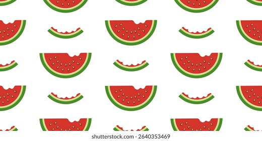 Bitten Watermelon Slices. Watermelon Slices with Bites Seamless Pattern on Transparent Background. For Summer Fruit Print, Wrapping Paper, Textile. Vector Illustration - Powered by Shutterstock - Get 15% off with code: PIKWIZARD15