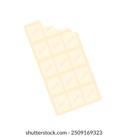  Bitten white  chocolate bar in opened red wrap and foil isolated on white background, dessert, vector illustration in flat style. Chocolate bar on white