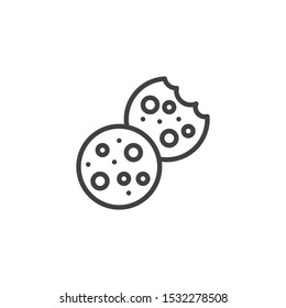 Bitten and whole cookie line icon. linear style sign for mobile concept and web design. Cookies Biscuit outline vector icon. Symbol, logo illustration. Vector graphics