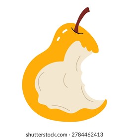 Bitten yellow pear illustration, partially eaten fruit vector isolated on white background.